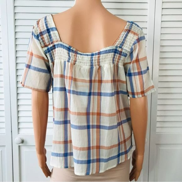 ALEXANDER JORDAN Cream Multi Plaid Lightweight Blouse Size S *NEW*