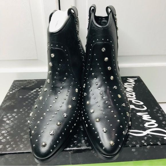 *NEW* SAM EDELMAN Brian Black Leather Studded Western Ankle Boots Size 9