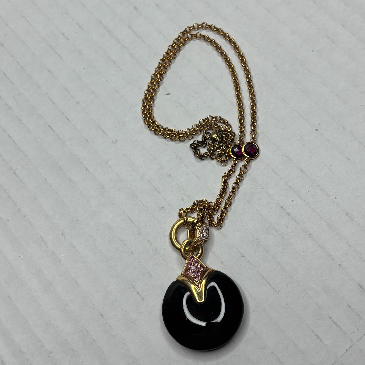 COLLEEN LOPEZ 14K Gold, Black Onyx & Pink Sapphire Necklace