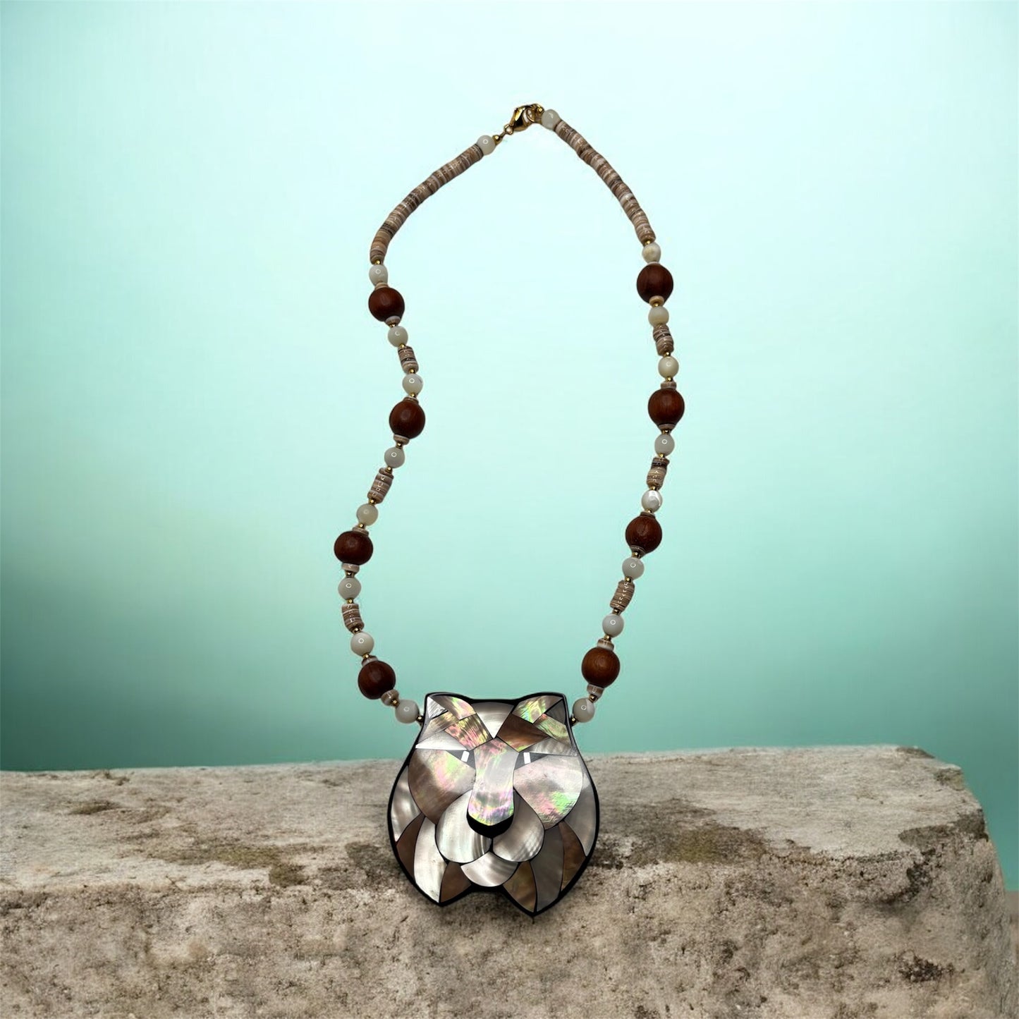 LEE SANDS Vintage Mother of Pearl Tiger Mosaic Necklace