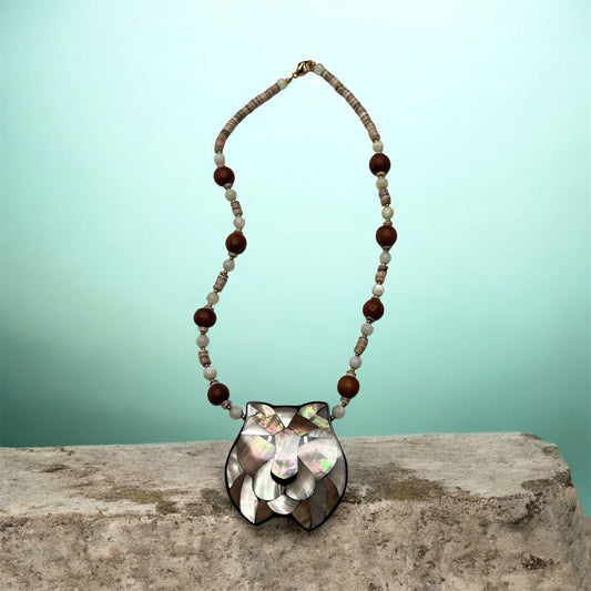 LEE SANDS Vintage Mother of Pearl Tiger Mosaic Necklace