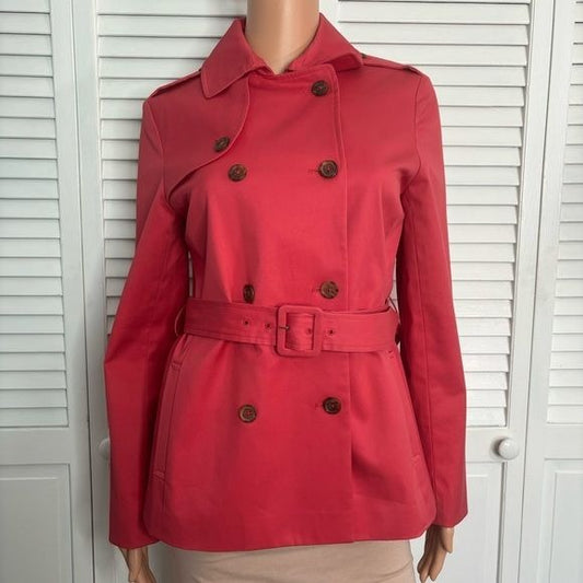 BROOKS BROTHERS Coral Belted Trench Coat Size 2