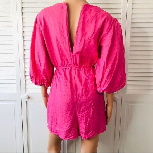 1. STATE Pink Balloon Sleeve Cut Out Romper