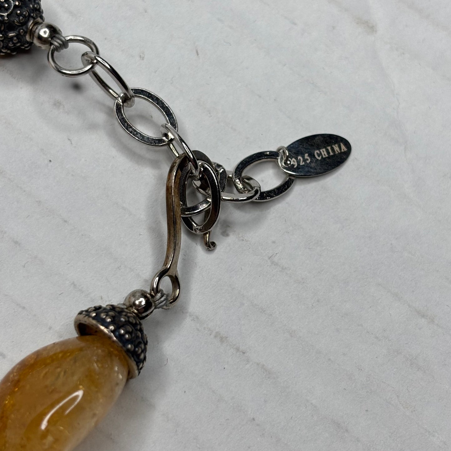 DEB GUYOT Sterling Silver Citrine & Baroque Pearl Necklace