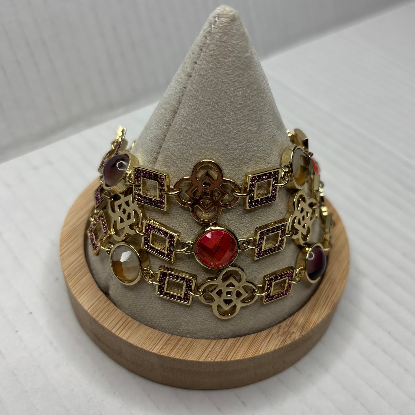 VALESKA Mixed Gem & Clover Multi-Strand Statement Bracelet