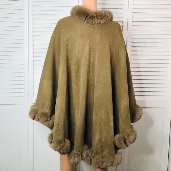SAACHI Brown Woven Faux Fur-Trim Kimono Cape
