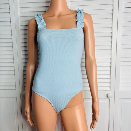 *NEW* DOUBLE ZERO Bet You Ribbed Ruffle Strap Bodysuit