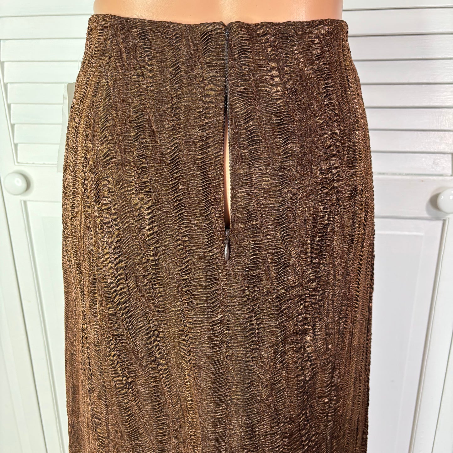 NEW JULIANA COLLEZIONE Copper Crinkled Shine Midi Skirt Size 6