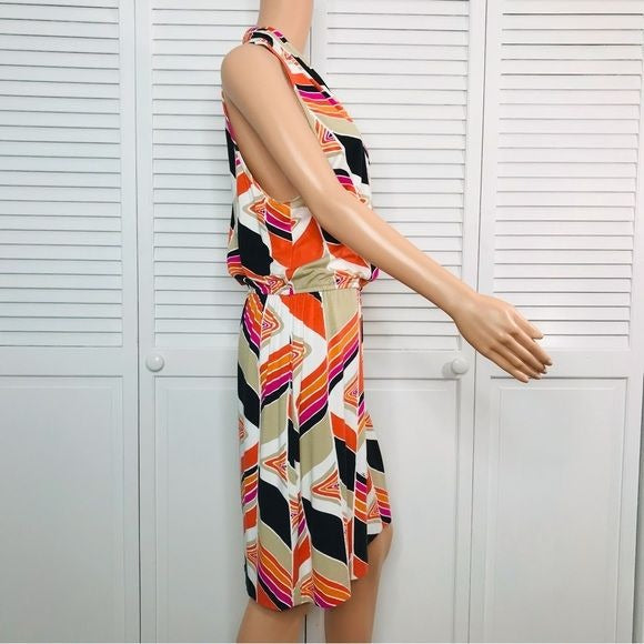 TRINA TURK Abstract Print Sleeveless V-Neck Dress Size 10