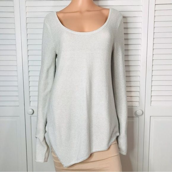 EXPRESS Silver Long Sleeve Scoop Neck Asymmetrical Hem Sweater Size Large