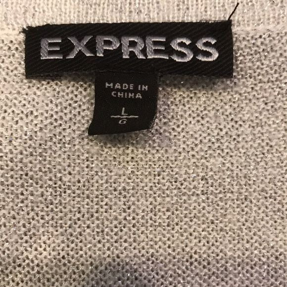 EXPRESS Silver Long Sleeve Scoop Neck Asymmetrical Hem Sweater Size Large