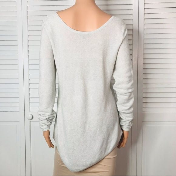 EXPRESS Silver Long Sleeve Scoop Neck Asymmetrical Hem Sweater Size Large