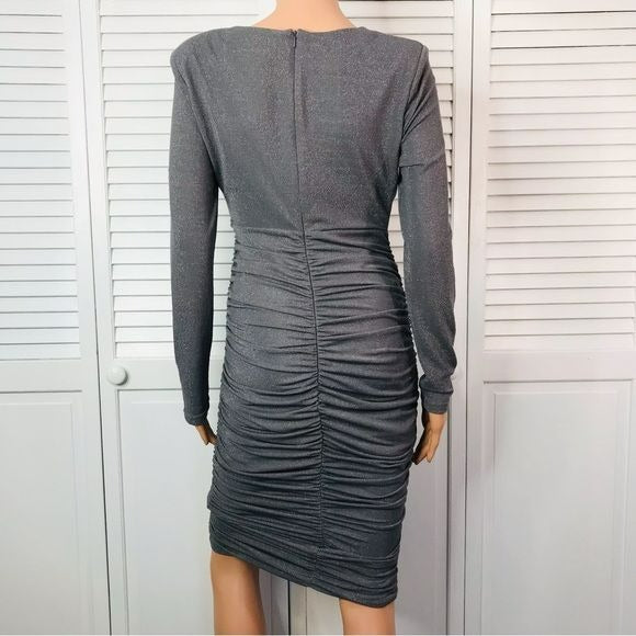 BARDOT Lorena Metallic V-Neck Long Sleeve Body-Con Dress Size M *NEW*