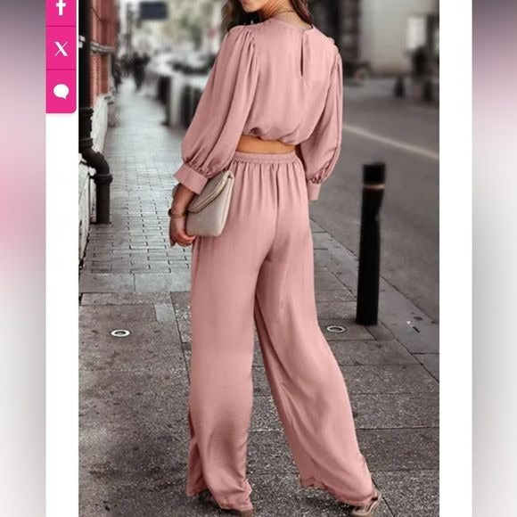 *NEW* PRETTYGARDEN Blush Pink 2 Piece Satin Outfit