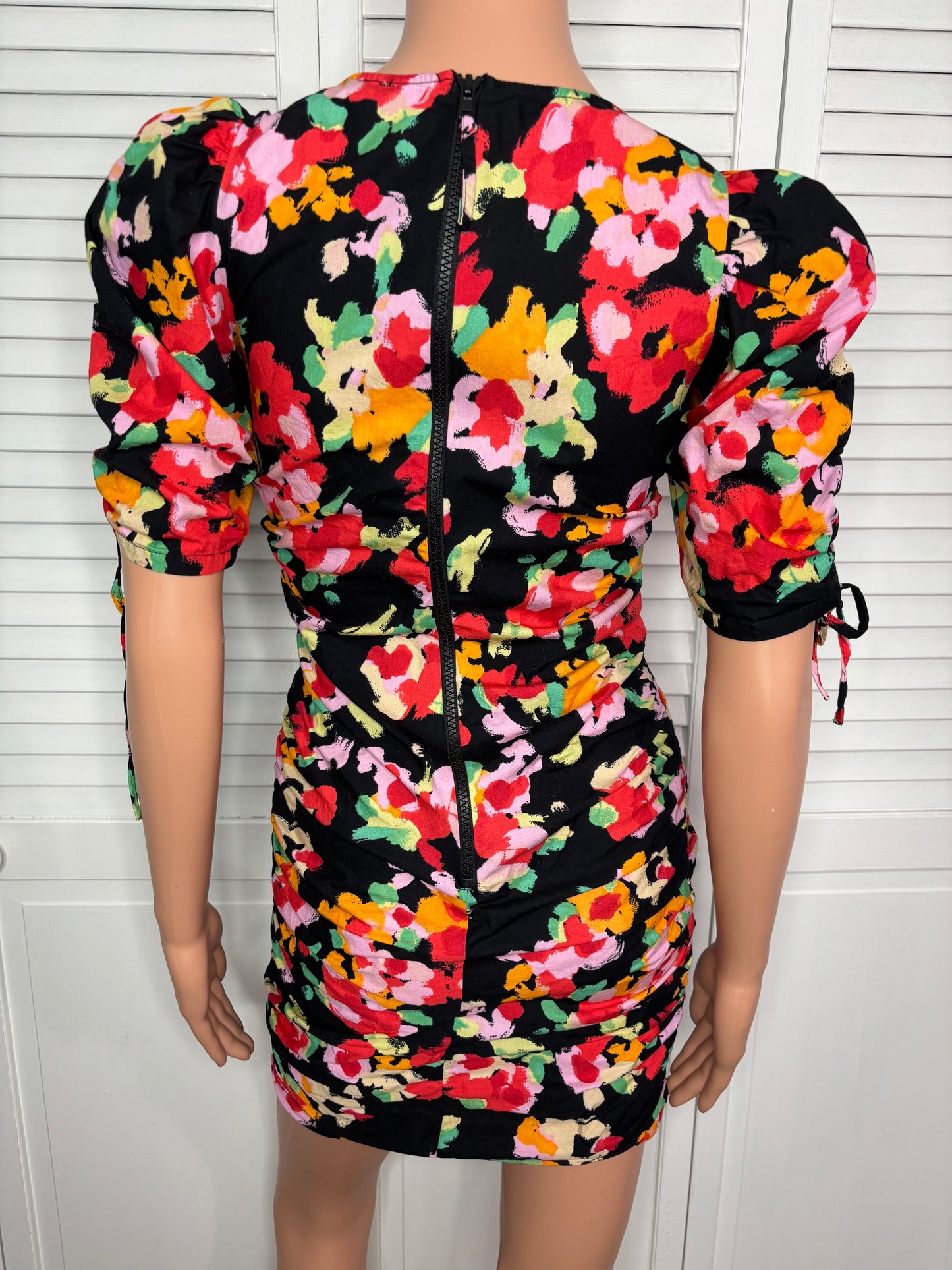 New CIRCUS NY by Sam Edelman Portia Ruched Puff Sleeve Mini Dress Size XS