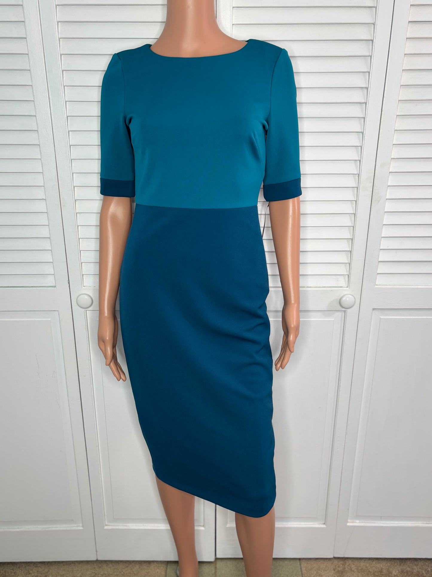 New MAGGY LONDON Blue Scuba Crepe Sheath Dress Size 0