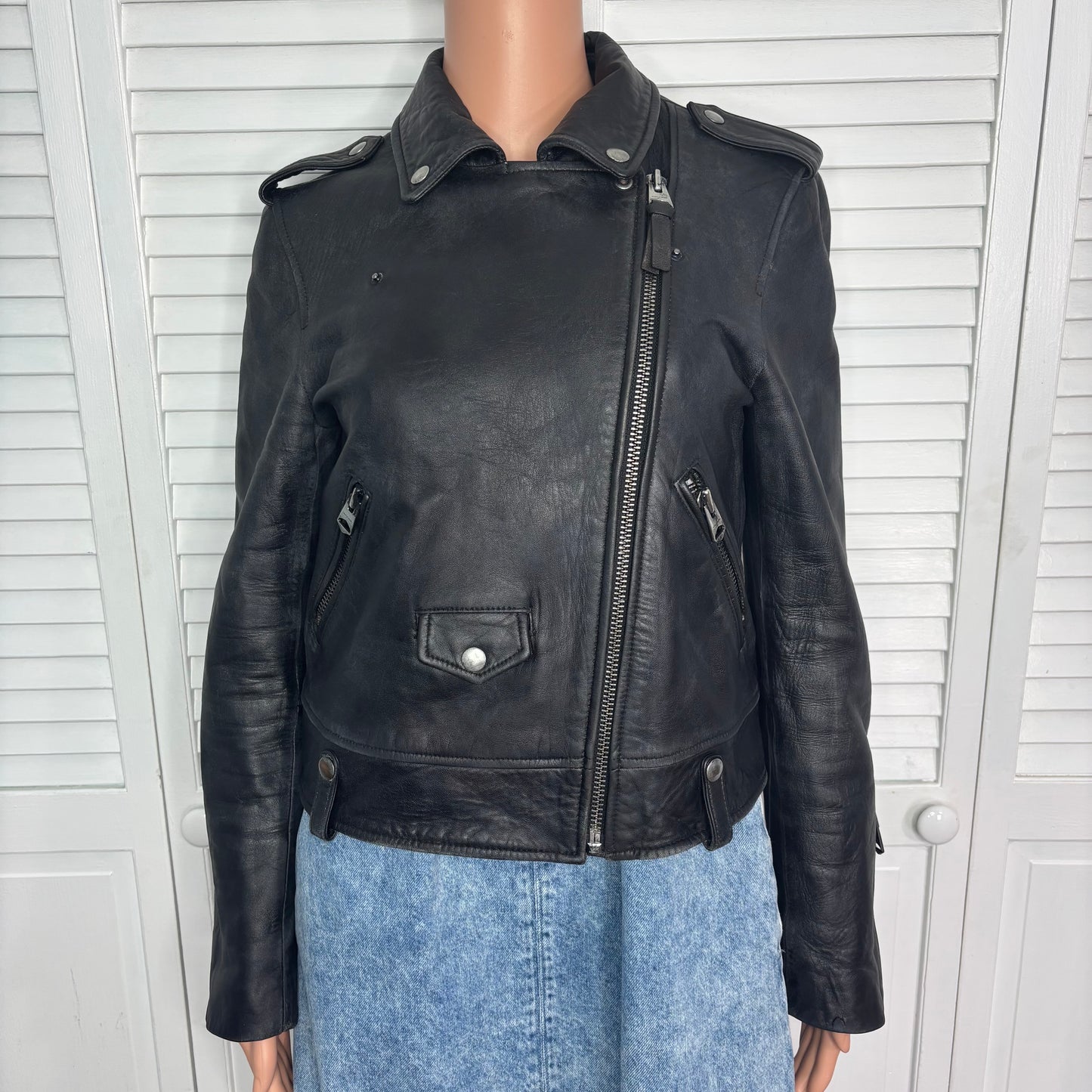 MACKAGE Genuine Lambskin Black Leather Moto Jacket Size Medium