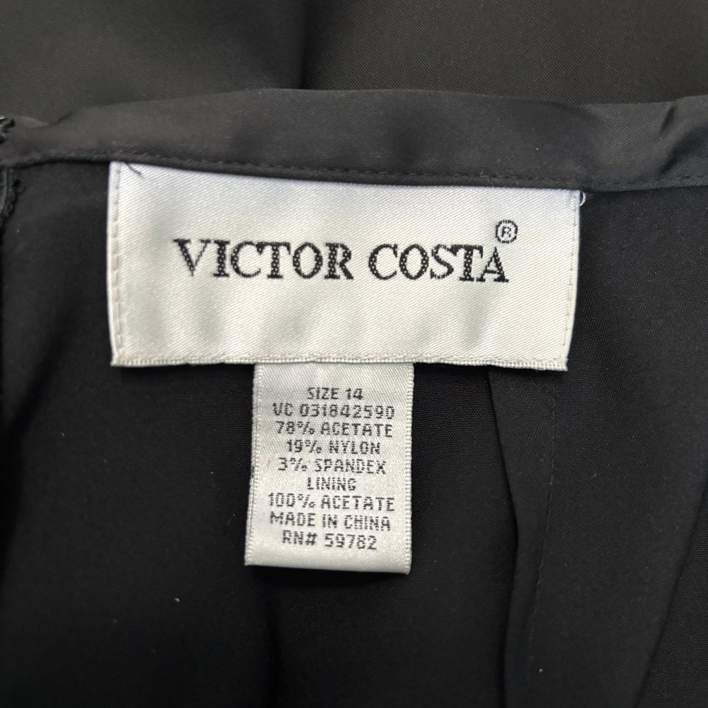 VICTOR COSTA Vintage Black Satin Midi Pencil Skirt Size 14