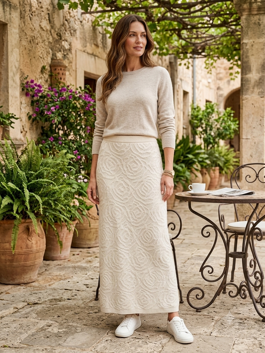 REFORMATION Cream Rose Patterned Cashmere & Linen Blend Skirt Size Medium