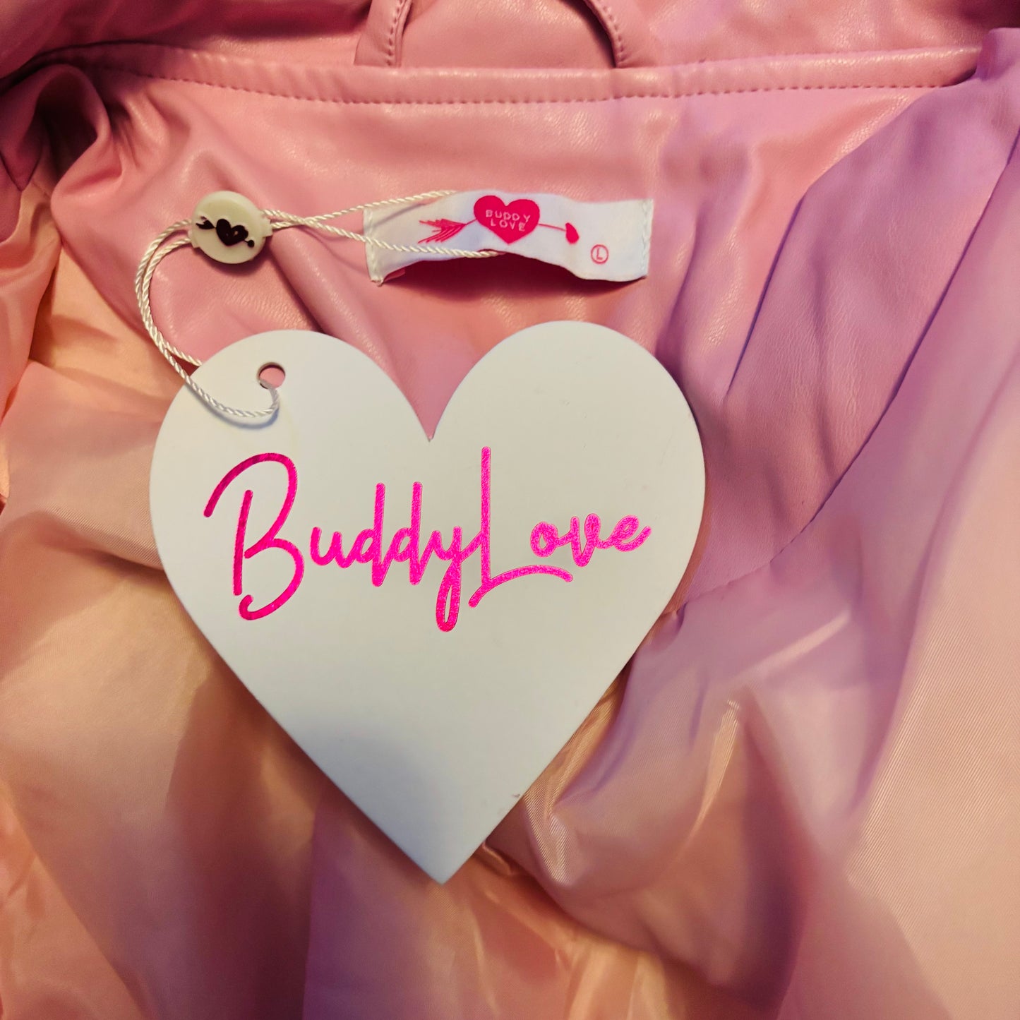 *New* BUDDY LOVE Francesca Fringe Vegan Leather Jacket in Pink Size Large