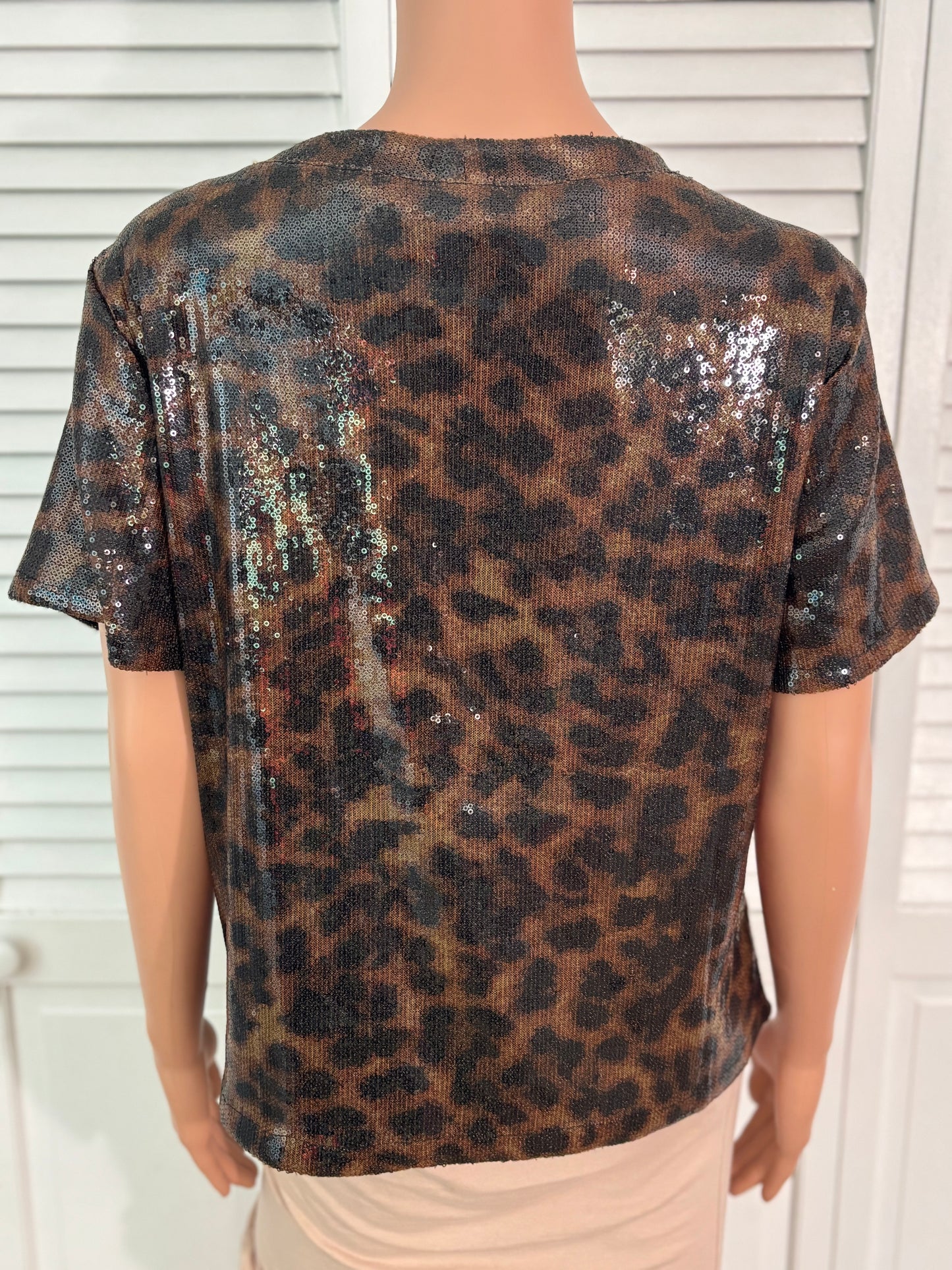 New SANCTUARY Perfect Sequin Tee Leopard Animal Print Short Sleeve Shirt Medium