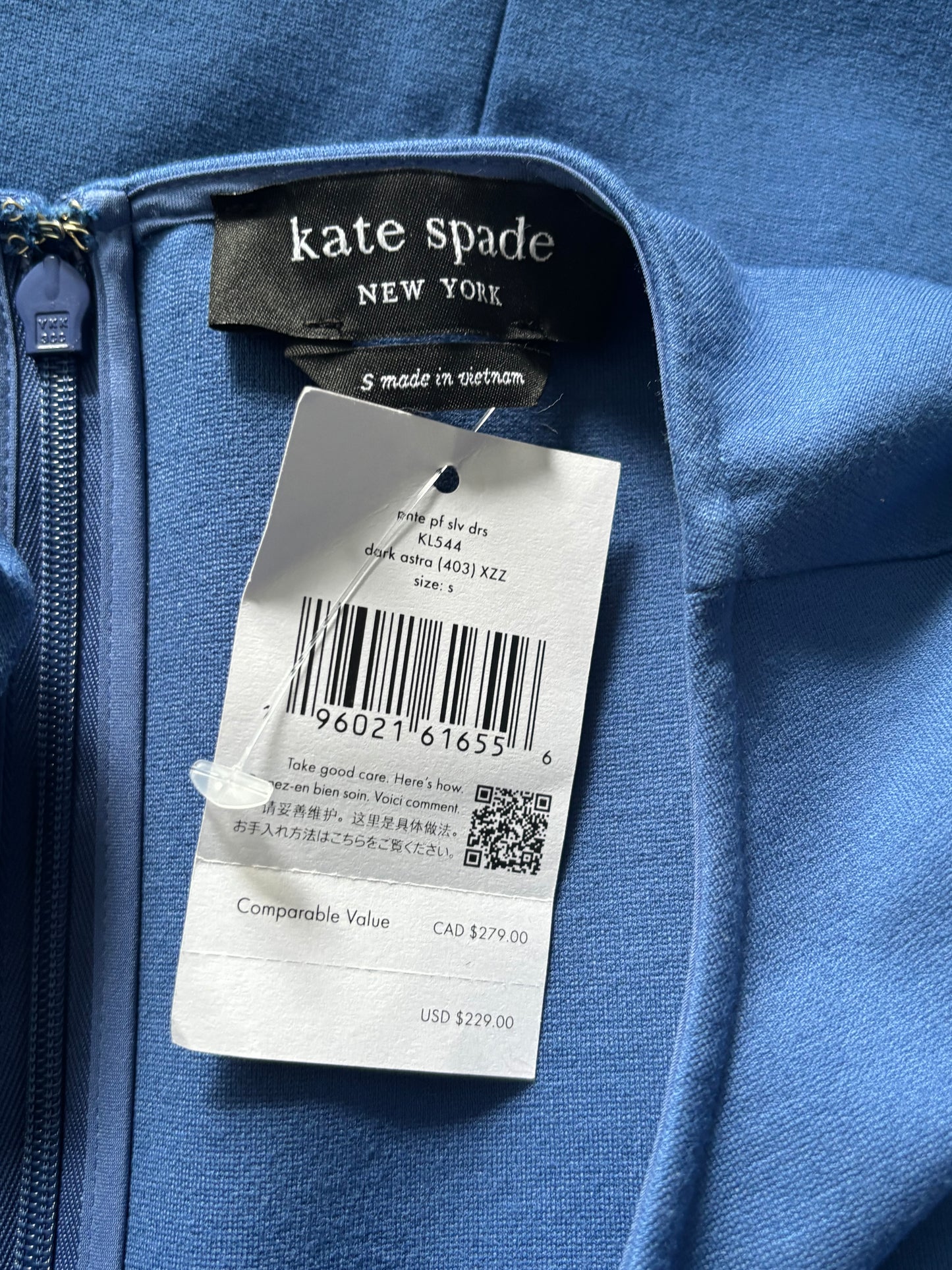 New KATE SPADE Blue Ponte Puff Sleeve Shift Dress Size Small