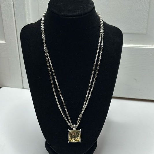 *NEW* BRIGHTON Silver Layered Chain Gold Square Pendent Necklace