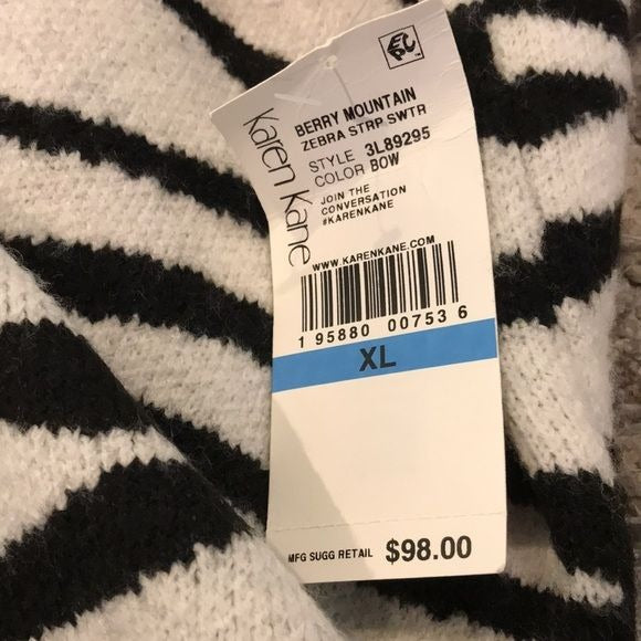 KAREN KANE Berry Mountain Zebra Stripe Sweater Size XL *NEW*