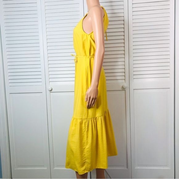 BANANA REPUBLIC Yellow Belted Halter Dress With Pockets Size S