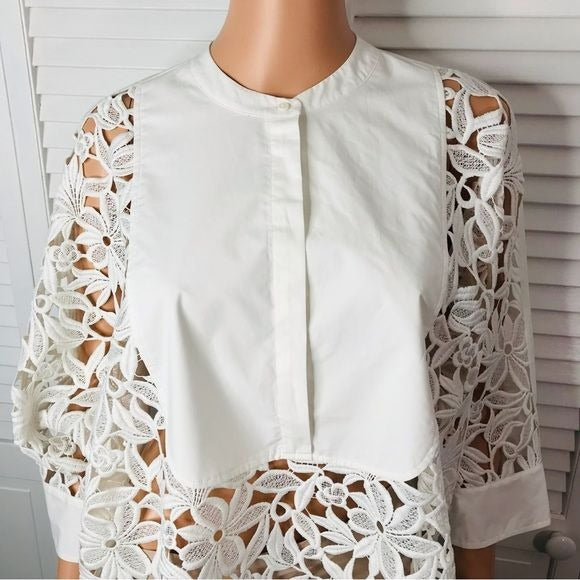 *NEW* PSOPHIA Off White 3D Print Lace Short Sleeve Oversized Shirt Size L