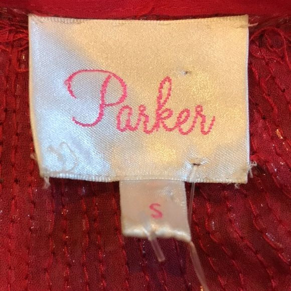 *NEW* PARKER Red Hand Beaded Boho Dolmas Sleeve Sheer Blouse Size Small