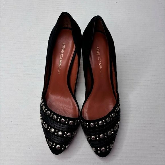 REBECCA MINKOFF Black Brie Dorsay Suede Beaded Heels Size 7.5