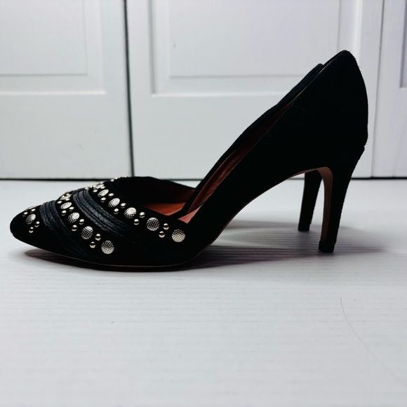 REBECCA MINKOFF Black Brie Dorsay Suede Beaded Heels Size 7.5