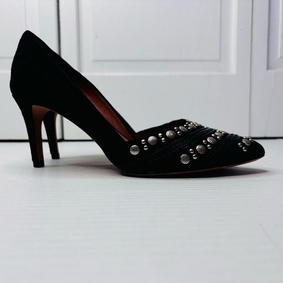 REBECCA MINKOFF Black Brie Dorsay Suede Beaded Heels Size 7.5