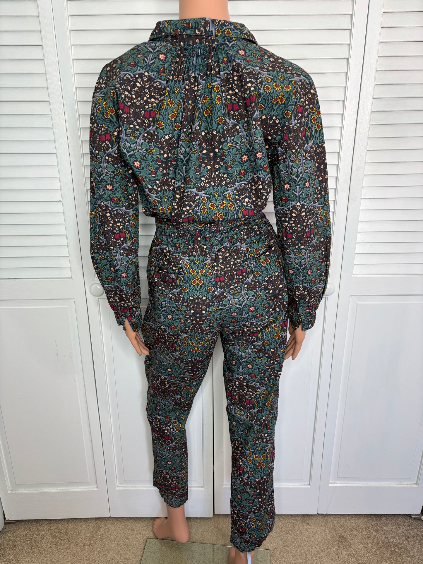 BA&SH Uguette Floral Button-Front Jumpsuit in Bleu Size 4