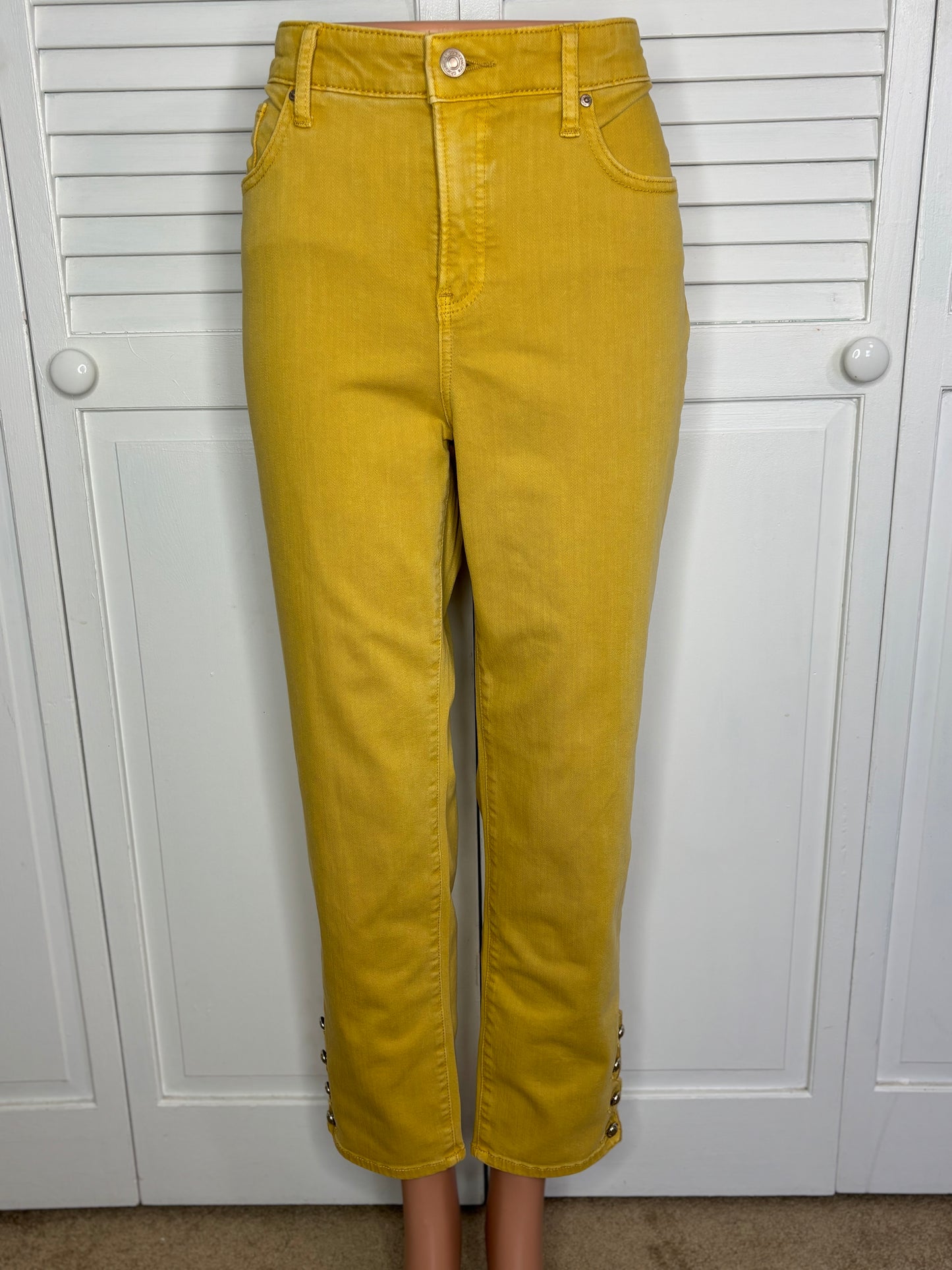 CHICO’S Mustard Yellow Girlfriend Slim Leg Ankle Jeans Size 8R