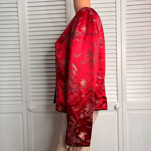 MAGGY LONDON Petites Oriental Pattern Red Blazer Size 14P