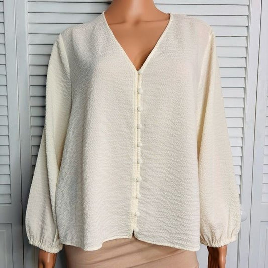 *NEW* MADEWELL Cream Button Down Textured V-Neck Blouse Size XL