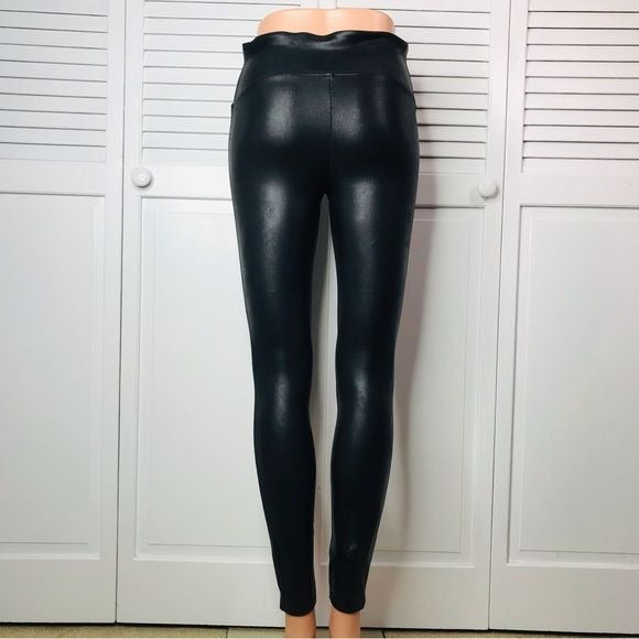 SPANX Black Faux Leather Leggings Size Medium