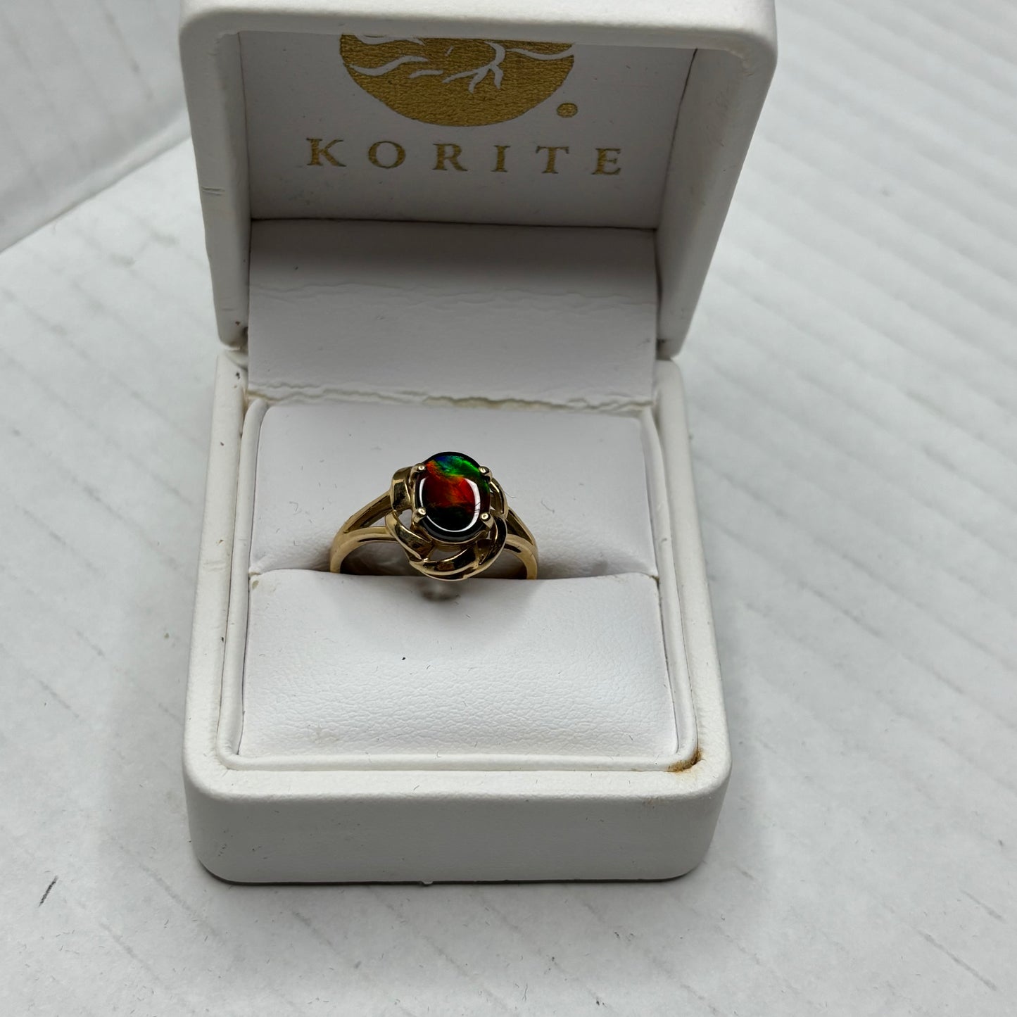 KORITE 14K Yellow Gold Ammolite Statement Ring Size 8