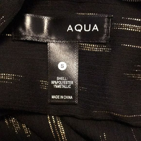 AQUA Black V-Neck Cropped Long Sleeve Blouse Size S