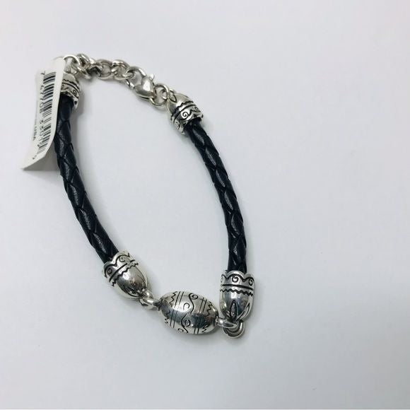 BRIGHTON Capri Etched Leather Silver Bead Bracelet *NEW*