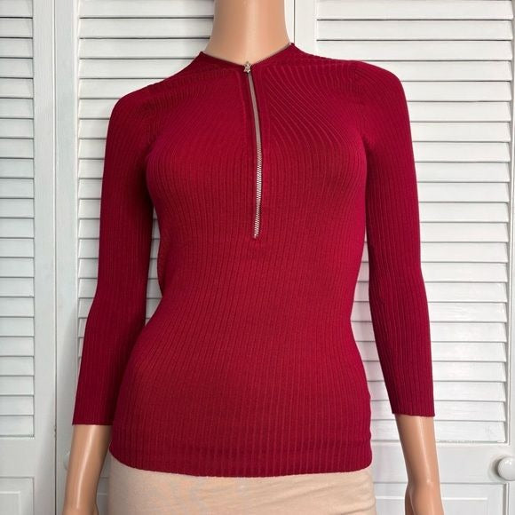 *NEW* EXPRESS Red Ribbed Sweater with Zipper Size XS