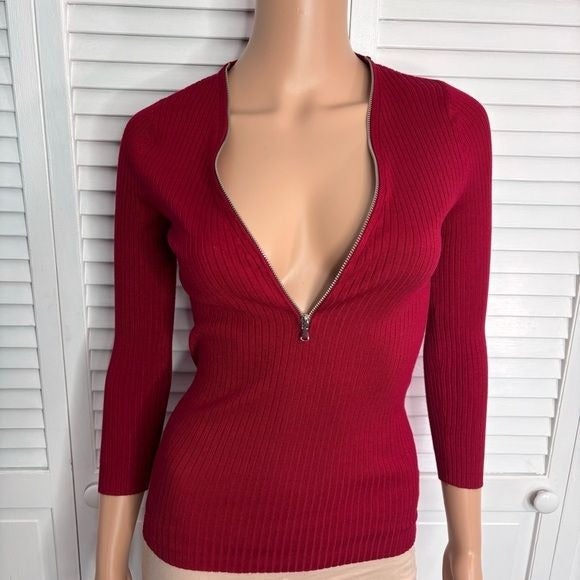 *NEW* EXPRESS Red Ribbed Sweater with Zipper Size XS