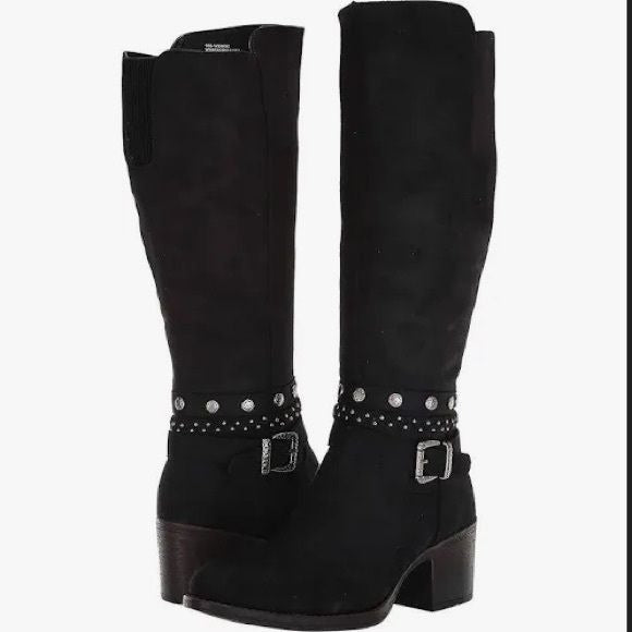 *NEW* WHITE MOUNTAIN Paulina Black Waxy Fabric Tall Boots Size 9