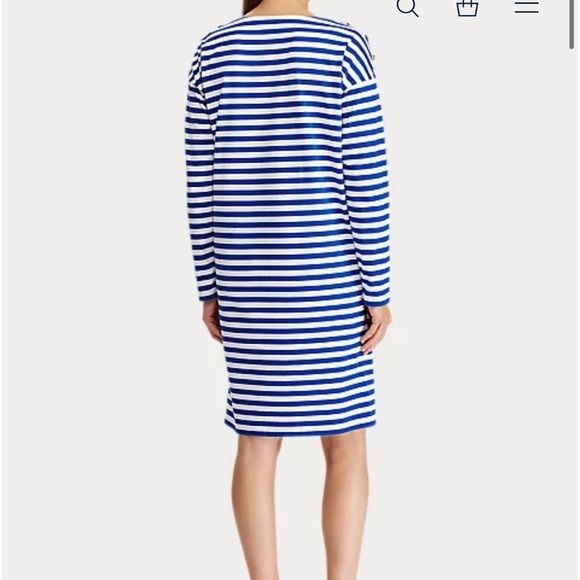 LAUREN RALPH LAUREN Blue White Striped Cotton T-Shirt Dress Size XS