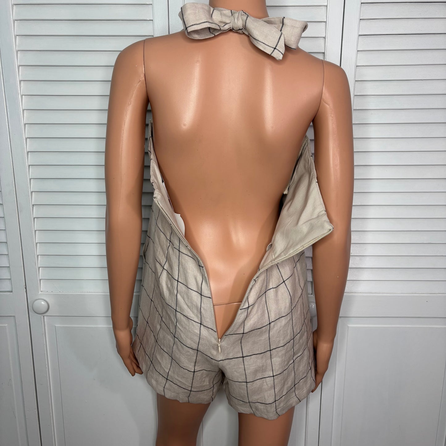 RUMER Quinn Linen Playsuit in Natural Size Small