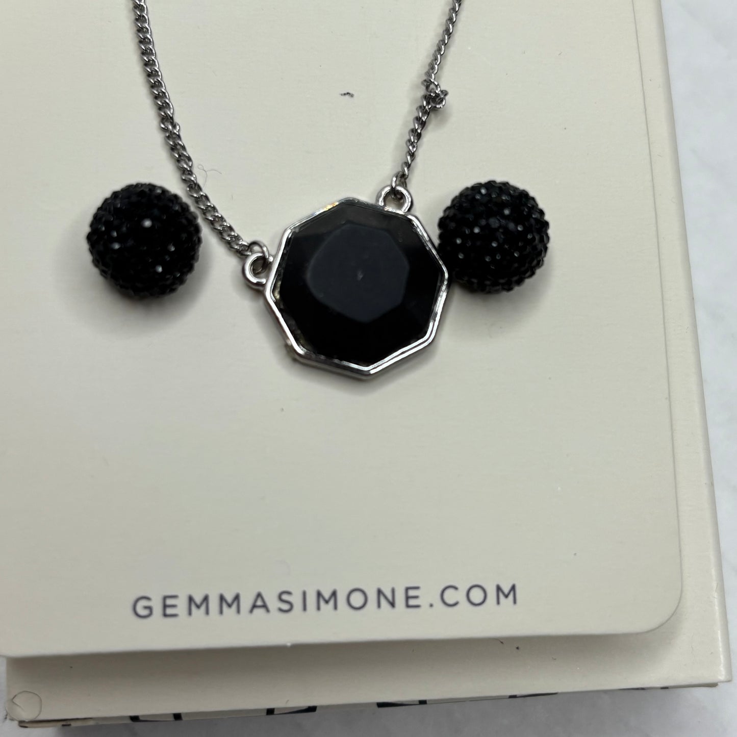 New GEMMA SIMONE Octagon Matte Black Necklace & Earring Set