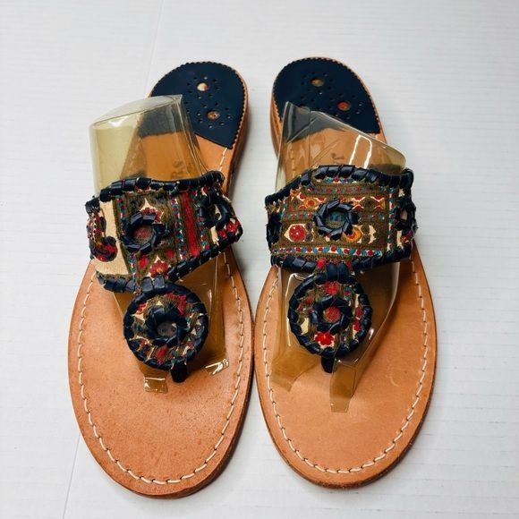 JACK ROGERS Vera Bradley Navajo Tapestry Navy Leather Thong Sandals Size 8