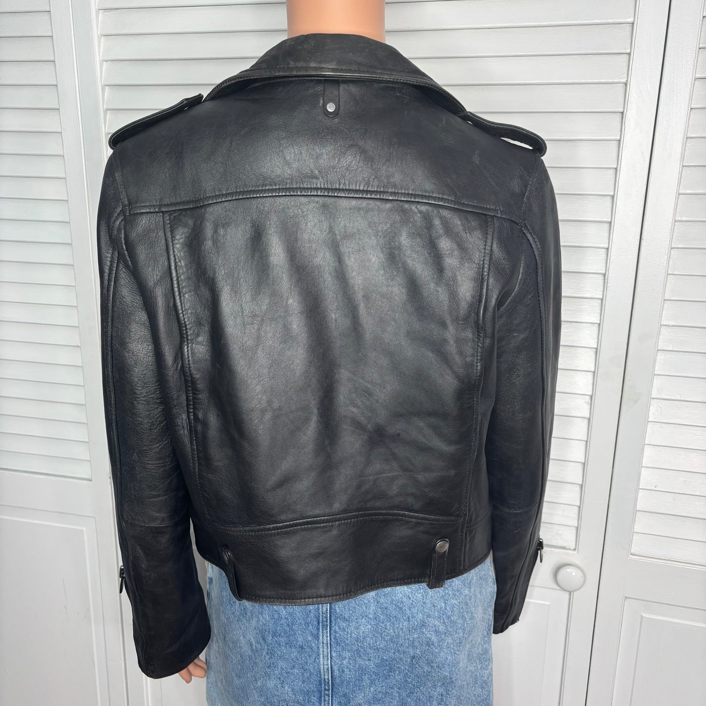MACKAGE Genuine Lambskin Black Leather Moto Jacket Size Medium